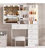 Dradaomull Coiffeuse avec miroir et éclairage, coiffeuse avec 5 tiroirs