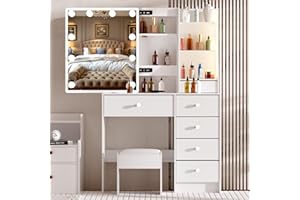 Aovquof Toaletka z oświetleniem LED, toaletka z lustrem do makijażu, toaletka z lustrem, 3 kolory z regulacją jasności, biała M41