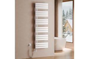 S'AFIELINA Scaldasalviette Elettrico con Termostato Bianco 1599x500mm 1000 Watt Radiatore per Asciugamani con Resistenza Elettrica Timer Termoarredo per Bagno Pannello Laterale