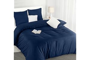 Utopia Bedding Copripiumino Matrimoniale 260x240 - Microfibra Copripiumino 260x240cm + Federe 65x65cm - Blu Navy