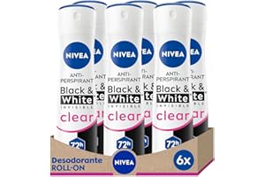 NIVEA Black & White Invisible Clear - Desodorante de Mujer en Spray Antimanchas - 72h Protección Antitranspirante - Sin Alcohol - Anti Sudor, Olor, Manchas, Irritación y Residuos - Pack 6 x 200 ml