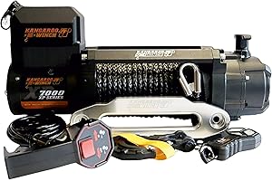 KANGAROO WINCH Schnelle Elektrische Seilwinde 12V mit Funkfernsteuerung - 7000 lbs Zugkraft - Langlebiges Kunststoffseil - Perfekt für Offroad - 4x4 Forst- und Nutzfahrzeuge (K7000XP)