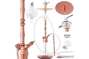 DILAW® MANYAK Shisha Set Hookah 93cm Aluminium Alu + LED Licht | Wasserpfeife Kaminkopf Komplettset Molassefänger Silikonschlauch Alumundstück Kaminaufsatz 18/8 Kopfschliff Edelstahl Rosé Gold