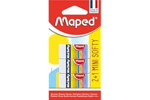 HELIX Maped - Material Escolar - Goma de Borrar Mini Softy - Pack con 3 Unidades - Textura Suave - Tamaño Compacto Ideal para Estuches - Funda de Cartón - 18 x 12,5 x 39 mm