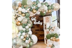 FRIGG Arche Ballon Anniversaire Vert Et Or - 110pcs Guirlande Ballons Vert Olive Blancs Or, Kit Ballon Baby Shower, Ballon Vert Pour Decoration Anniversaire Fille Garçon, Baby Shower, Mariage Décor
