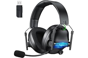 Fachixy FC400 Cuffie Gaming Wireless Per PC, PS5, PS4, Mac - 2,4 GHz e Bluetooth senza perdite - 50 ore di batteria, driver da 50 mm, luci RGB, audio spaziale, Nero