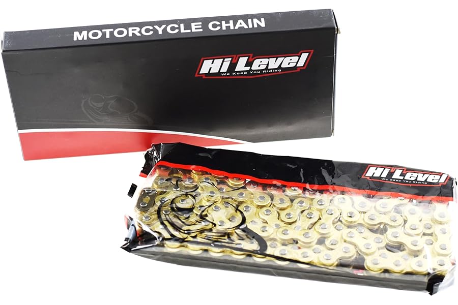 Hi Level heavy duty motorcycle chain, 420H-140 in gold, 140 links, 420 pitch, with split connecting link
