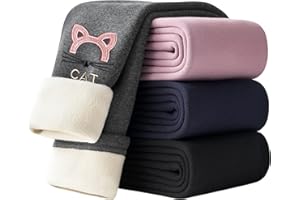 Adorel Leggings Chaud Polaire Pantalon Hiver Thermique Coton Fille avec Broderie de Chat