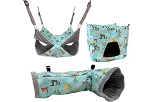 COSYCRADLE Set tunnel e tenda ad angolo retto per furetti, porcellini d'India, tunnel impermeabile in pile x amaca per conigli, ricci, ratti, cincillà, accessori per gabbie di piccoli animali 3in1