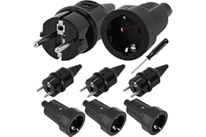 BILIPLE 4 pares de enchufes y tomas Schuko 250V (16A), enchufes y tomas Schuko IP44, enchufe eléctrico para cable de 8-16 mm, toma Schuko para exterior para cable de 8 mm (sin cable)