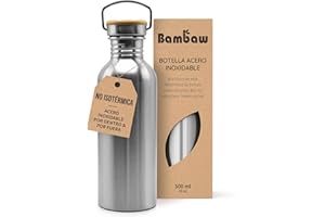 Bambaw – Botella de agua de acero inoxidable, pared simple, botella 500ml, botella no aislada 500ml, botella de agua a prueba de fugas, botella de agua de metal, botella de acero inoxidable niños,