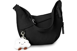 Aucuu Sac à Bandoulière, Grand Sac à Bandoulière en Velours Côtelé, Sacs à Main avec Pendentif Nuage, Sacs Hobo Large Lanière avec Sangle Ajustable pour Femme