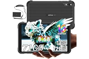 Ulefone Rugking Pad Pro 4G Tablet Resistente 8.0 Pulgadas, 16GB+128GB+2TB Tablette Gemini AI, Android 16 Tablet Antigolpes, 7100mAh, IP68/IP69K/NFC/GPS/OTG/5G WiFi/FM,2 Altavoces Estéreo, Negro