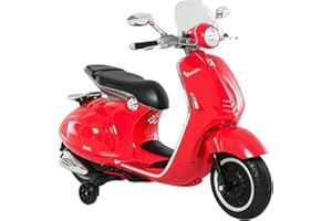 HOMCOM Moto Elettrica per Bambini 3+ Anni con Licenza Ufficiale Vespa, Moto Giocattolo in PP e Acciaio con 2 Rotelle, Luci e Suoni, 108x49x75 cm, Rossa