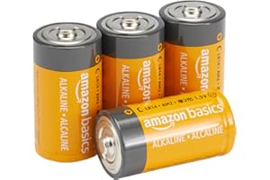 Amazon Basics 4 Pack C Cell All-Purpose Alkaline Batteries, 5-Year Shelf Life, Easy to Open Value Pack