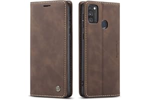 Ququcheng123 Lederhülle kompatibel mit Samsung Galaxy M30S/M21 Hülle,Flip Case Schutzhülle Klapphülle Handyhülle mit Standfunktion-Kaffee