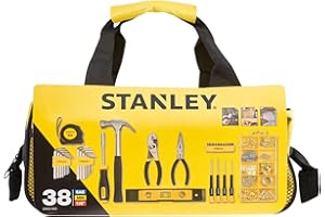 STANLEY Set d'Outils Mixtes 38 Pièces avec Sac de Rangement - Comprend Marteau, Pinces, Tournevis, Clés Allen, Mètre Ruban, Niveau & Quincaillerie – Durable, Portable, Performance Fiable - STMT0-74101