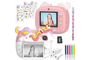 DAYREE Appareil Photo Instantané Enfant, 2,4" Écran 1080P HD Kidizoom Appareil Photo Numérique Enfant avec Carte 32GB et Papier Photo Imprimé, Stylos Colorés, Cadeau pour Filles Garçons 3-14 Ans, Rose