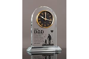 WinTaim Dad Glass Clock Gift from Daughter or Son, Unique Birthday, Christmas, Dad Valentines Gifts from Girl, Elegant Desk Clock with Base for Dads Who Have Everything