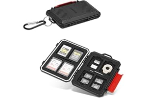 KIORAFOTO IP67 Waterproof Memory Card Case, Anti-Shock Memory Card Holder for 8 SD SDHC SDXC Cards,4 Micro SD SDHC SDXC TF MSD Cards,4 CFexpress Type-A CFA,2 Nano SIM Storage Carrying Case - Black