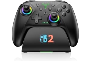 Fanxieast Wireless Bluetooth Switch 2 Controller with Charging Dock,Programmable 1000mAh Game Controller No Drift No Deadzone,RGB Lightning Pro Controller Compatible with Switch/Lite/OLED