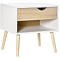 HOMCOM Bedside Table with Drawer and Shelf, Modern Nightstand, End Table for Bedroom, Living Room, White