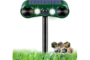HEEGFF Ultrasonic Cat Repellent, Solar Cat Repellent & Outdoor Pet Repellent 2 Modes, IP55 Waterproof, Ultrasonic Animal Repeller with PIR Sensor & Flash for Farm Garden Yard Dog Cat Fox Bird Deterrent