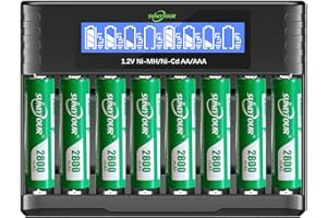 2800mAh Ni-MH AA Bateria z ładowarką,SUNLYTOUR 8 Sztuki 2800mAh AA Ni-MH Baterie z 8 Gniazdami AAA AA Ładowarka,Ładowanie do 1200 Cyklów