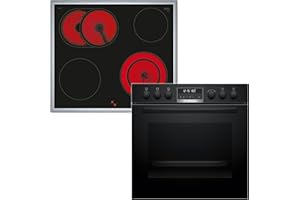 Bosch HND671LS62 Einbauherd-Set, Bestehend aus HEG578BB3 Herd, 60 x 60 cm, Made in Germany, Air Fry, 3D Heißluft, Hydrolyse und Pyrolyse Selbstreinigung, & NKN645GA2E Elektro-Kochfeld, Bräterzone