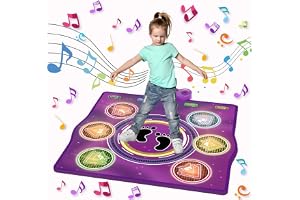 Uppgraderad dansmatta,elektronisk musikdansplatta med 6 lysande knappar,stöder musikuppspelning via ,6 spellägen, lämplig för barn från 3till 12år,perfekt som jul- och födelsedagspresent