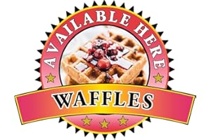 SOLO SIGNS UK Waffles Sold Here Sticker - Sandwich Catering Sign Cafe Restaurant Vinyl Decal (Small 150 x 195mm, Red)