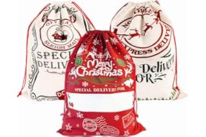 CNMTCCO 3 Bolsas de Regalo de Navidad – Saco de Lona de Papá Noel con Cordón 70 x 50 cm – Para Fiestas, Embalaje Navideño o Almacenamiento de Regalos Grandes