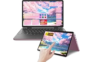 SZHUAGO 10.95" 2-in-1 Touchscreen Laptop, Celeron N100 CPU, 16GB DDR4 RAM, 360° Convertible Lightweight Notebook, Only 942g, 1920 x 1200 IPS, Win 11 Pro, Support WiFi, Type-C (Rose Gold, 16+256G)