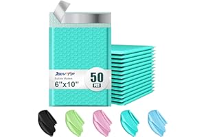 JOLLYTRIP 6x10 Poly Bubble Mailers,50 Pack Padded Envelopes for Shipping,Usable Size 6x9 Opaque Mailing Envelopes Bubble Padded for Mailing,Packaging, Small Business (Teal)