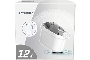 Wessper Filtre à eau pour Carafe Filtrante, Cartouches filtrantes réduisent l'eau très dure, Filtres compatible avec les filtres Brita Maxtra+, Maxtra Plus (12 pièces), Blanc/Gris