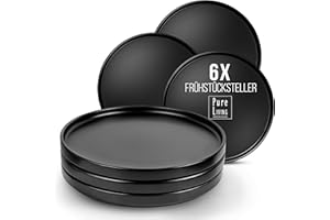 PURE LIVING INTERIOR DESIGN PURE LIVING Urban Black Line Manhattan Zestaw 6 talerzy śniadaniowych w kolorze matowej czerni, kamionka, nadają się do mycia w zmywarce, do używania w kuchence mikrofalowej