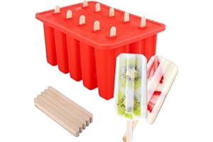 Nuovoware Ice Pop Makers, Popsicle Maker [Cavity of 10] Food Grade Silicone Popsicle Maker with 100 Sticks, Easy Release and Clean, Red