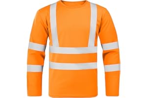 BSBUY Koszulka z długim rękawem Hi Vis dla mężczyzn, męska bluza z okrągłym dekoltem, odblaskowa taśma zabezpieczająca okrągły dekolt, lekka odzież robocza i bezpieczna odzież robocza, sweter