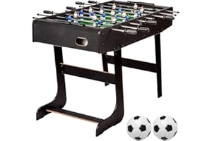 GAMES PLANET Tischfussball „Belfast“, klappbar, Farbvarianten: Schwarz/weiß/Holzdekor hell oder Dunkelbraun/Soccer, nahtlos hochgezogene Spielfeldecken, inkl. 2 Bälle, Kicker Kickertisch Tischkicker