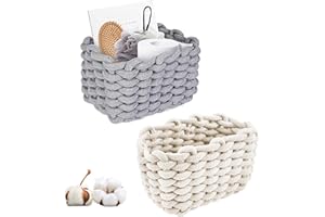 DBAATTZ Cestini Portaoggetti, 2 Cesto portaoggetti in corda di cotone intrecciato, Cestino Decorativo Impilabile, Cestini Portaoggetti Decorativi Rettangolari, Per camera da letto(Grigio+Bianco)