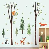 Wandtattoo Kinderzimmer Waldtiere – 4 Bögen (30x90 Cm), Abziehbar, Mit Fuchs, Eule, Eichhörnchen & Baum