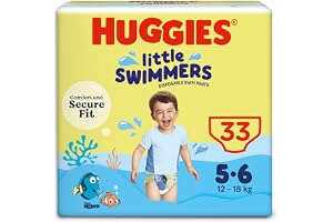 Huggies Little Swimmers, badblöjor, storlek 5-6 - 33 byxor - maximalt skydd simblöjor med läckageskydd - töjbart midjeband runt