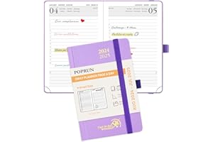 POPRUN Agenda 2024 2025 Giornaliera Piccola 16 x 10,5 cm, Planner 12 Mesi da Ago.2024 a Lug.2025, Copertina Rigida, 1 Giorno 1 Pagina da Lun a Dom, Carta Spessa da 70 GSM, Viola Chiaro