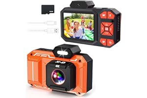 YUNLONE Appareil Photo Numérique, 4K 48MP AutoFocus Caméra avec Carte SD 32G, Zoom Numérique 10X, Écran de 2,8", Digital Camera Vlog Appareil Photo Compact pour Enfants, Adolescents et Débutants (Orange)