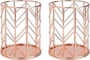 MengH-SHOP pojemnik na długopisy, okrągły pojemnik na przybory do pisania, wielofunkcyjny organizer na biurko, pojemnik na długopisy, organizer na pędzle do makijażu, 2 sztuki, różowe złoto