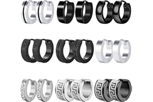 VELESAY 9 Paare Herren Ohrringe Edelstahl Creolen Ohrringe Männer Frauen Schwarz Ohrringe Silber Schwarz Creolen Hoops Earrings Set Knorpel Helix Piercing Ohrringe für Herren Damen