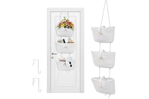 Uennm Organiseur suspendu de porte, rangement suspendu, design amovible, panier à fruits, 3 compartiments, à suspendre au mur, en corde de coton, pour ranger fleurs, clés, petits objets