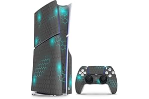 Skins4u Slim PS5 Skins Aufkleber Set kompatibel mit PlayStation 5 Disk Edition + PS5 Controller Skin Wrap Faceplate Design Schutz Folie Exo small Blue