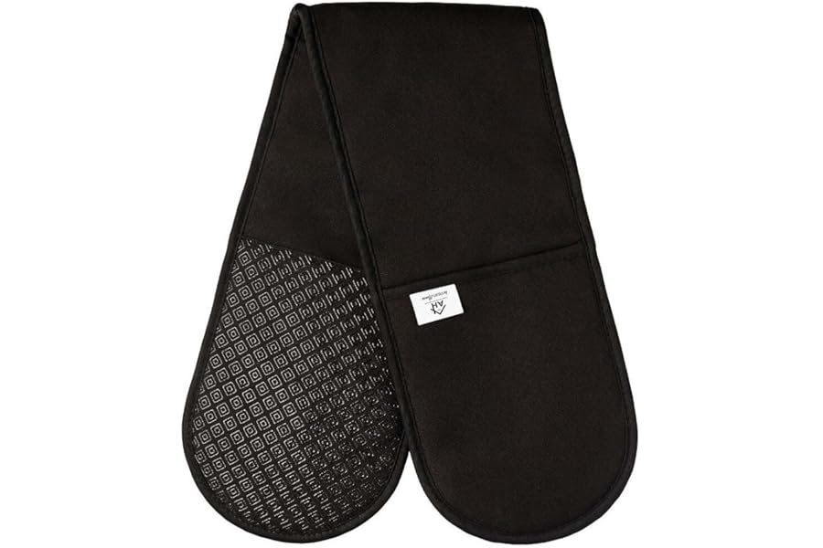 Black Double Oven Gloves Heat Resistant Silicone Oven Mitts Pair | Non-Slip Silicone Oven Gloves Double Oven Mitt | Machine Washable Thick Potholders Home & Kitchen Accessories.