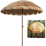 YYQ SHOP Hawaii-Stil Stroh Sonnenschirm Gartenschirm Bastschirm Rund ø145cm Knickbar Sonnenschutz UV50+ Neigbar Marktschirm G